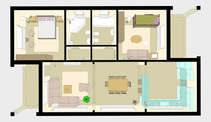 Floor plan of a modern house with multiple rooms