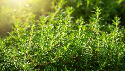 Satureja hortensis summer savory herb texture background in sunlight