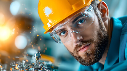 Circuit board technician working in esd safe gloves manufacturing facility action shot industrial environment close-up view technology concept