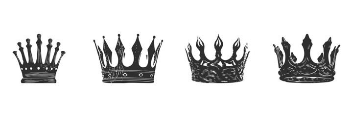 Vintage Crown Designs Silhouette Set. Royalty And Elegance Themes Isolated Vector Illustration Collection