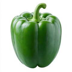 Fresh green bell pepper close up isolated on white background