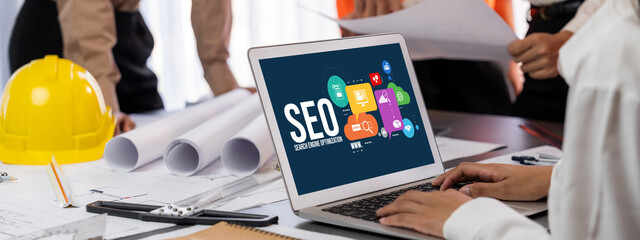 SEO search engine optimization for brisk e-commerce and online retail business showing on computer...