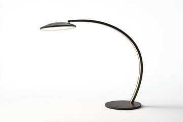 Modern arc floor lamp with a sleek black finish and a circular shade, providing ambient lighting.