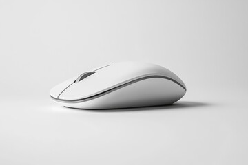 A sleek, white wireless computer mouse, ergonomically designed for comfortable use.