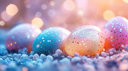 Colorful eggs in meadow