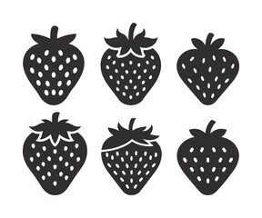 Set of strawberries, silhouettes and strawberries icons  on white background