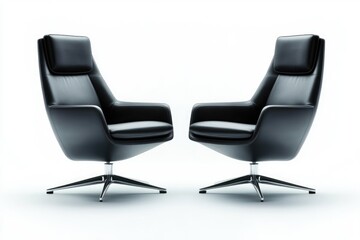 Obraz premium Two modern black leather swivel chairs with chrome legs, ideal for office or home.