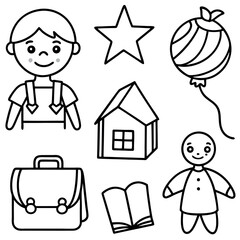 Simple Children's School and Kindergarten Icon Collection