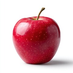 Shiny red apple with stem isolated on white background
