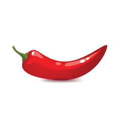 Vector illustration of a single red chili pepper on a white background, highlighting its vibrant color and smooth texture. Ideal for food-related designs, spicy recipes, and culinary themes.