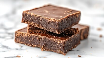 Dark chocolate squares stacked on marble (1)