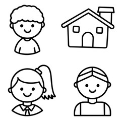 Cute Cartoon Icons of Students and School Building