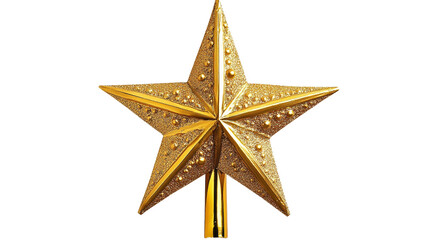 Fototapeta premium Golden Star Tree Topper 5-Point Star Design, Isolated on Transparent Background, Christmas Decoration, Gold Glitter Texture, Christmas Ornament, Tree Decor, Holiday Decoration