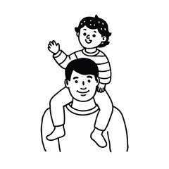 Father and son bonding father carrying son on shoulders in hand drawn style