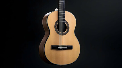 Obraz premium Detailed View Of A Brown Acoustic Guitar On A Dark Background