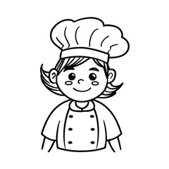 Line art illustration of a happy chef with chefs hat and uniform