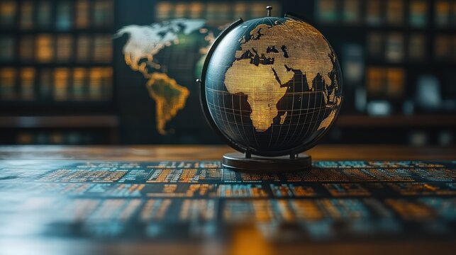 Illuminated Globe in a Library Setting with Digital Data Overlay