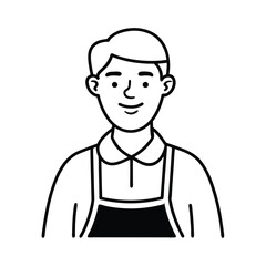 Minimalist outline illustration of a smiling man wearing an apron uniform