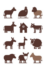 Farm Animals and House Silhouette Icons Pattern Illustration