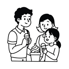 Family enjoying ice cream together happy people spending quality time simple line art illustration