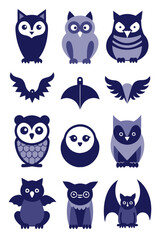 Cute Owls and Bats Illustration for Halloween Designs