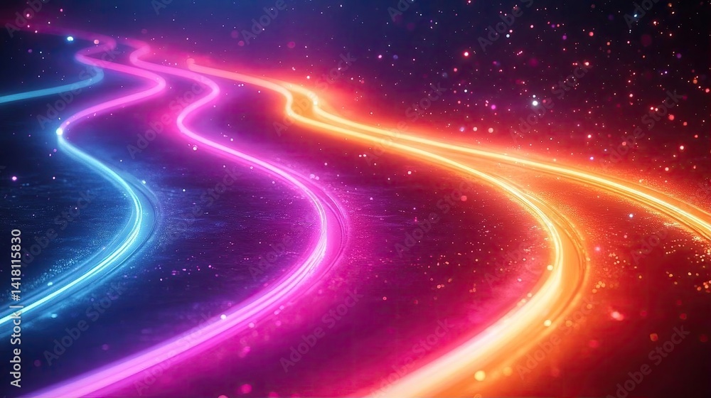 Poster vibrant glowing lines create a dynamic abstract background with a cosmic feel and sparkles