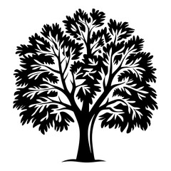 Elegant black and white tree silhouette with intricate branching and foliage