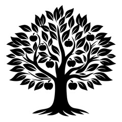 Obraz premium Stylized Apple Tree Silhouette with Abundant Leaves and Fruit Artwork