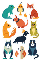 Stylized Cartoon Animal Vector Set Illustration on White