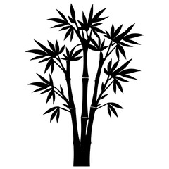 Black and white silhouette of a bamboo plant with leaves