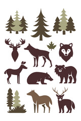 Woodland Animal Silhouettes with Trees and Maple Leaf