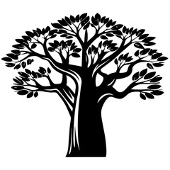 Obraz premium Stylized Black and White Tree Silhouette with Rounded Leaves and Branches