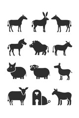 Silhouetted Farm and Wild Animal Vector Graphic Set