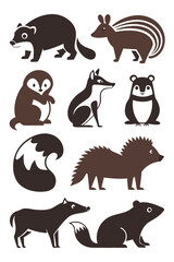 Simple Vector Animals, Badger, Fox, Opossum, Skunk, Hedgehog