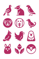 Assorted animal icons in pink color, simple and unique