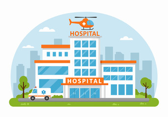 Vector Flat Illustration of a clinic or hospital facade with a clear entrance. Medical architecture