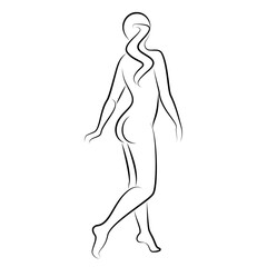 Silhouette of a nice lady, she is standing. The girl has a beautiful naked figure. The woman is a young sexy and slender model. Vector illustration