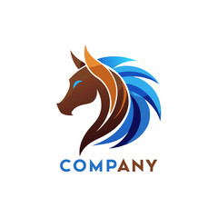 Elegant Horse Head Logo with Blue Mane Design