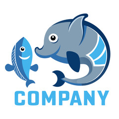 Dolphin and Fish Company Logo Design Graphic Vector