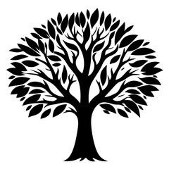 Obraz premium Monochrome silhouette of a stylized tree with leaves, branches and trunk