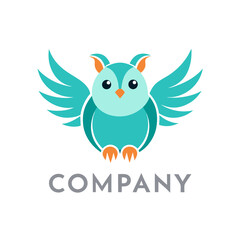 Modern Owl Logo Design Template with Teal Wings