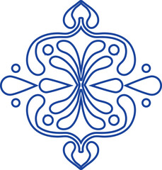 This design is a vibrant blue Talavera ceramic pattern from Mexico, featuring a symmetrical floral motif with elegant curving accents.