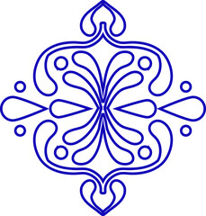 This design is a vibrant blue Talavera ceramic pattern from Mexico, featuring a symmetrical floral motif with elegant curving accents.