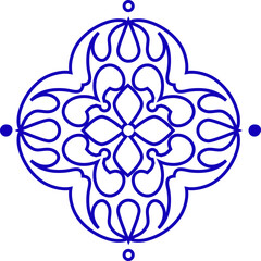 This design is a vibrant blue Talavera ceramic pattern from Mexico, featuring a symmetrical floral motif with elegant curving accents.