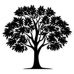 Obraz premium Stylized silhouette of a leafy tree with branches against a white background