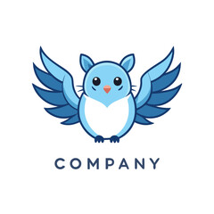 Cute Blue Flying Owl Bird Company Logo Design