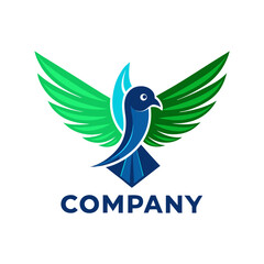 Obraz premium Abstract Bird Logo Template With Green Wings Design