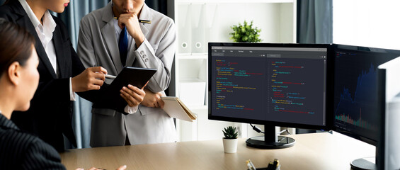 Software development programming on computer screen for brisk application and program coding