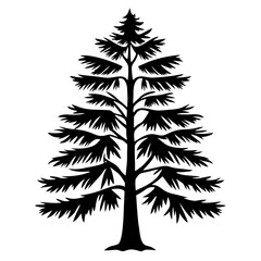 Silhouette of a coniferous tree featuring its distinct needles on a white background