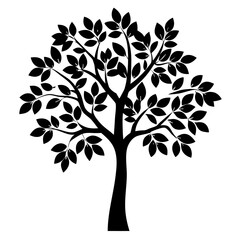 Stylized black tree silhouette with dense leaf canopy on a white background